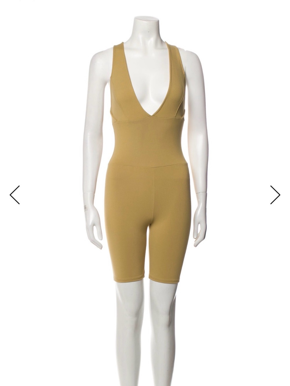 Live The Process Deep V-Neck Biker Romper in Tan